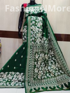 Exclusive Katha work on Pure Bangalore silk saree