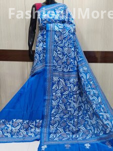 Exclusive Katha work on Pure Bangalore silk saree