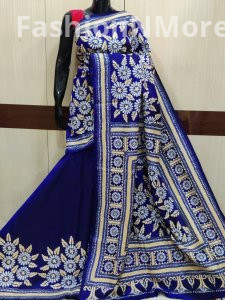 Exclusive Katha work on Pure Bangalore Silk Saree