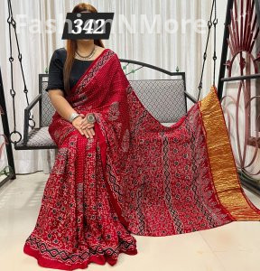 Ajrakh on Modal Silk Saree