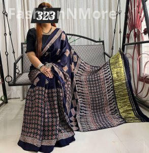 Ajrakh on Modal Silk Saree