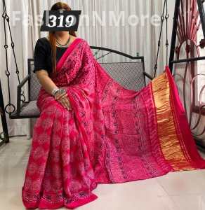 Ajrakh on Modal Silk Saree