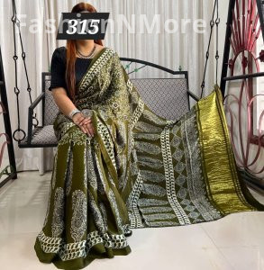 Ajrakh on Modal Silk Saree