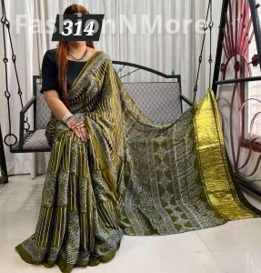 Ajrakh on Modal Silk Saree