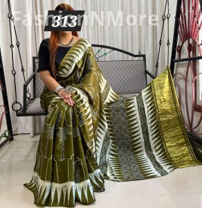 Ajrakh on Modal Silk Saree
