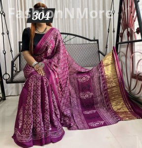 Ajrakh on Modal Silk Saree