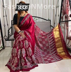 Ajrakh on Modal Silk Saree