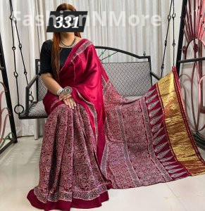 Ajrakh on Modal Silk Saree