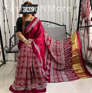 Ajrakh on Modal Silk Saree