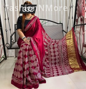 Ajrakh on Modal Silk Saree