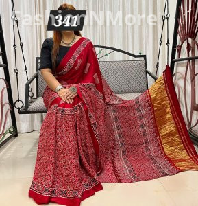 Ajrakh on Modal Silk Saree