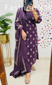 Elegant Mughal Block Kurti Set with Handcrafted Embroidery & Mulmul Dupatta