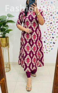 Famous Jaipuri Print A-Line Kurti Co-ord Set with Ankle-Length Pants