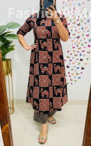 Famous Jaipuri Print A-Line Kurti Co-ord Set with Ankle-Length Pants