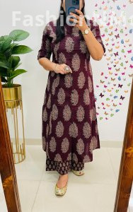 Famous Jaipuri Print A-Line Kurti Co-ord Set with Ankle-Length Pants