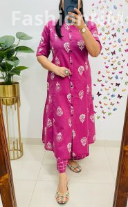 Famous Jaipuri Print A-Line Kurti Co-ord Set with Ankle-Length Pants