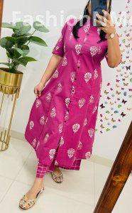 Famous Jaipuri Print A-Line Kurti Co-ord Set with Ankle-Length Pants
