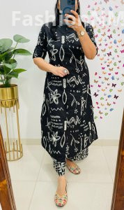 Famous Jaipuri Print A-Line Kurti Co-ord Set with Ankle-Length Pants