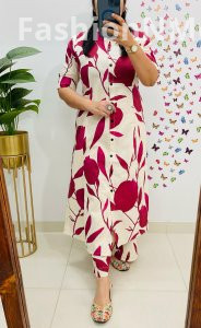 Stylish Cotton Flax Co-ord Set With Digital Floral Print