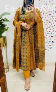 Premium Kali Pattern Ajrakh Fine Cotton Suit