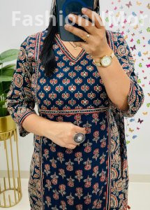 Elegant Ajrakh Mughal Fusion Cotton Suit – Handcrafted Boutique Wear