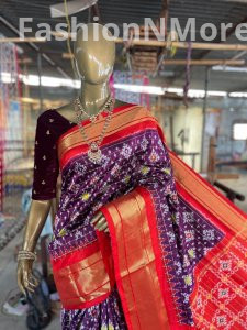 Pure  Handloom Ikkat Silk Saree In Zari Checks Pattern