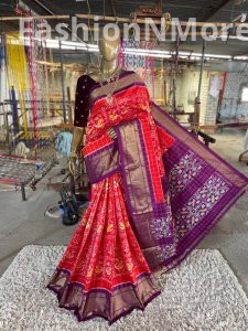 Pure  Handloom Ikkat Silk Saree In Zari Checks Pattern