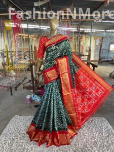 Pure  Handloom Ikkat Silk Saree In Zari Checks Pattern