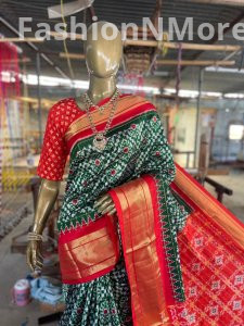 Pure  Handloom Ikkat Silk Saree In Zari Checks Pattern