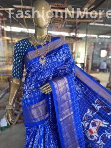 Pure  Handloom Ikkat Silk Saree In Zari Checks Pattern
