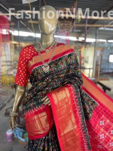 Pure  Handloom Ikkat Silk Saree In Zari Checks Pattern