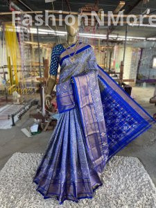 Pure  Handloom Ikkat Silk Saree In Zari Checks Pattern