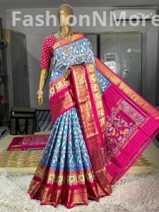 Pure  Handloom Ikkat Silk Saree In Zari Checks Pattern