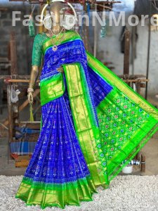 Pure  Handloom Ikkat Silk Saree In Zari Checks Pattern