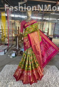 Pure  Handloom Ikkat Silk Saree In Zari Checks Pattern