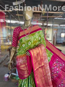 Pure  Handloom Ikkat Silk Saree In Zari Checks Pattern