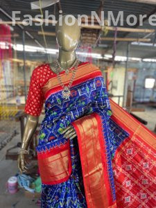 Pure  Handloom Ikkat Silk Saree In Zari Checks Pattern