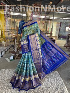 Pure  Handloom Ikkat Silk Saree In Zari Checks Pattern