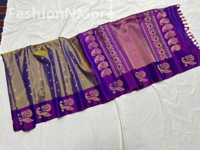 Pure Silk Handloom Butta Border Gadwal Silk Saree