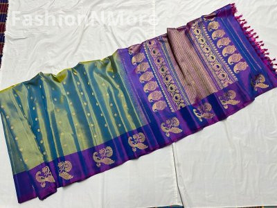 Pure Silk Handloom Butta Border Gadwal Silk Saree