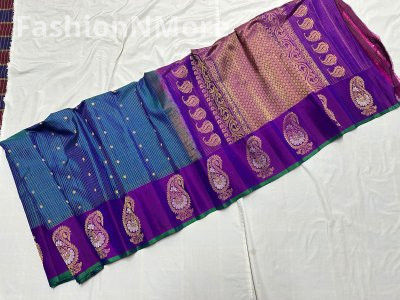 Pure Silk Handloom Butta Border Gadwal Silk Saree