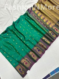 Pure Silk Handloom Butta Border Gadwal Silk Saree