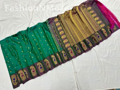 Pure Silk Handloom Butta Border Gadwal Silk Saree