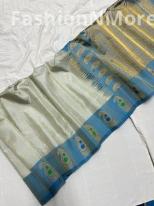 Pure Silk Handloom Butta Border Gadwal Silk Saree
