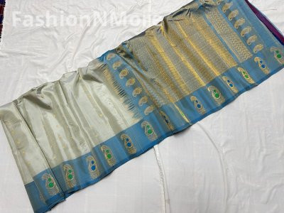 Pure Silk Handloom Butta Border Gadwal Silk Saree
