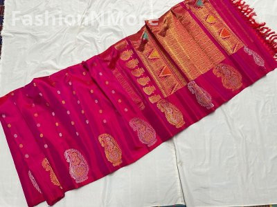 Pure Silk Handloom Butta Border Gadwal Silk Saree