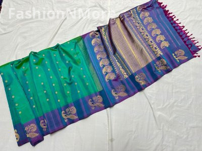 Pure Silk Handloom Butta Border Gadwal Silk Saree