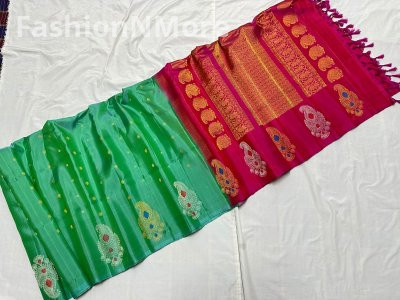 Pure Silk Handloom Butta Border Gadwal Silk Saree