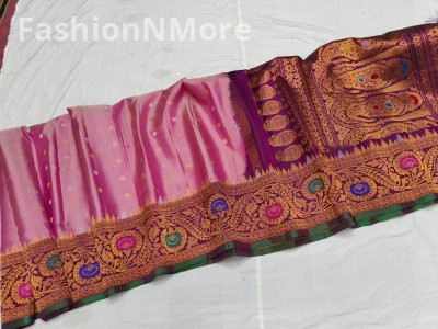 Pure Silk Handloom Saree Meenakari Turning Border Gadwal Saree