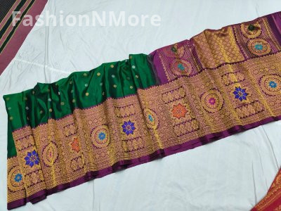 Pure Silk Handloom Saree Meenakari Turning Border Gadwal Saree